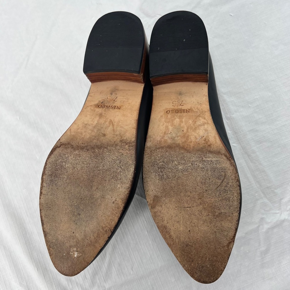 Nisolo Mariella Mule Black Leather Pointed Toe Stacked Wood Block Heel sz 7.5 - Picture 5 of 7